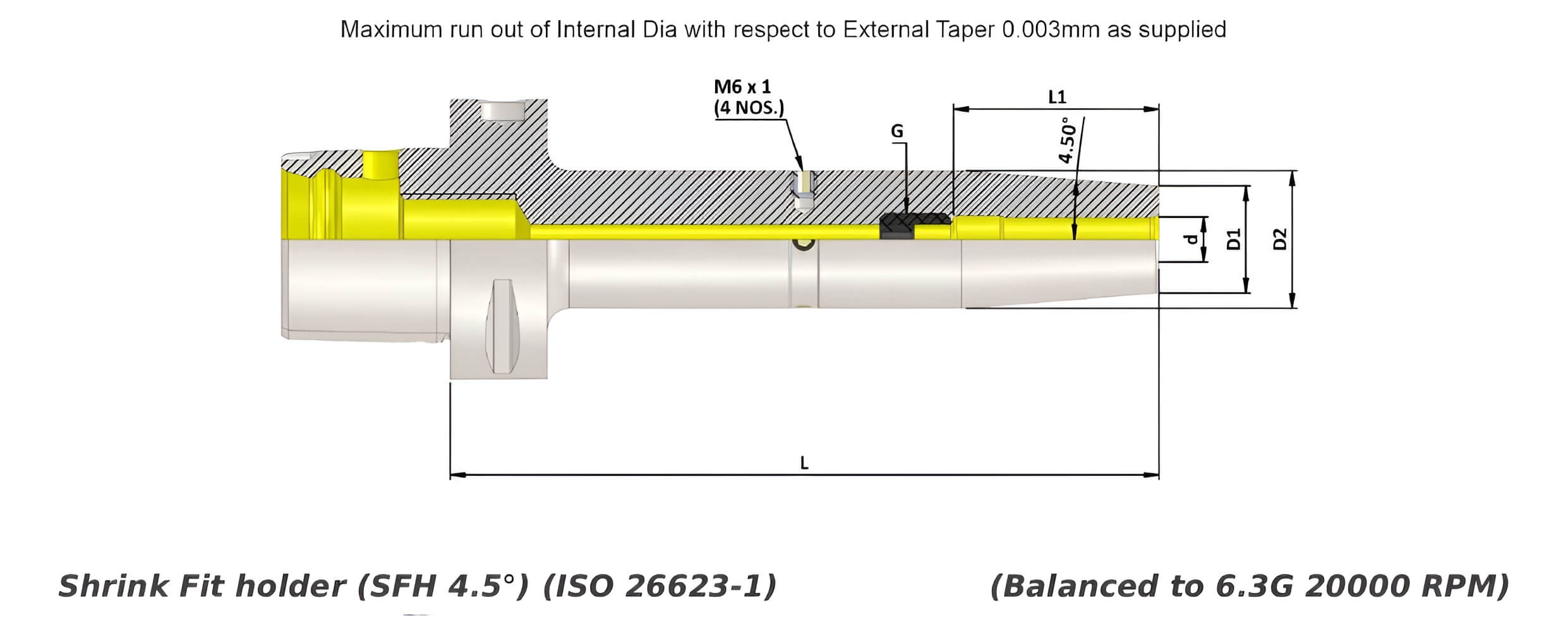 Polygonal Shank T4 Shrink Fit holder SFH10 075 (Balanced to G2.5 25000 RPM) (ISO 26623-1) (Compatible with Capto® Style C4)